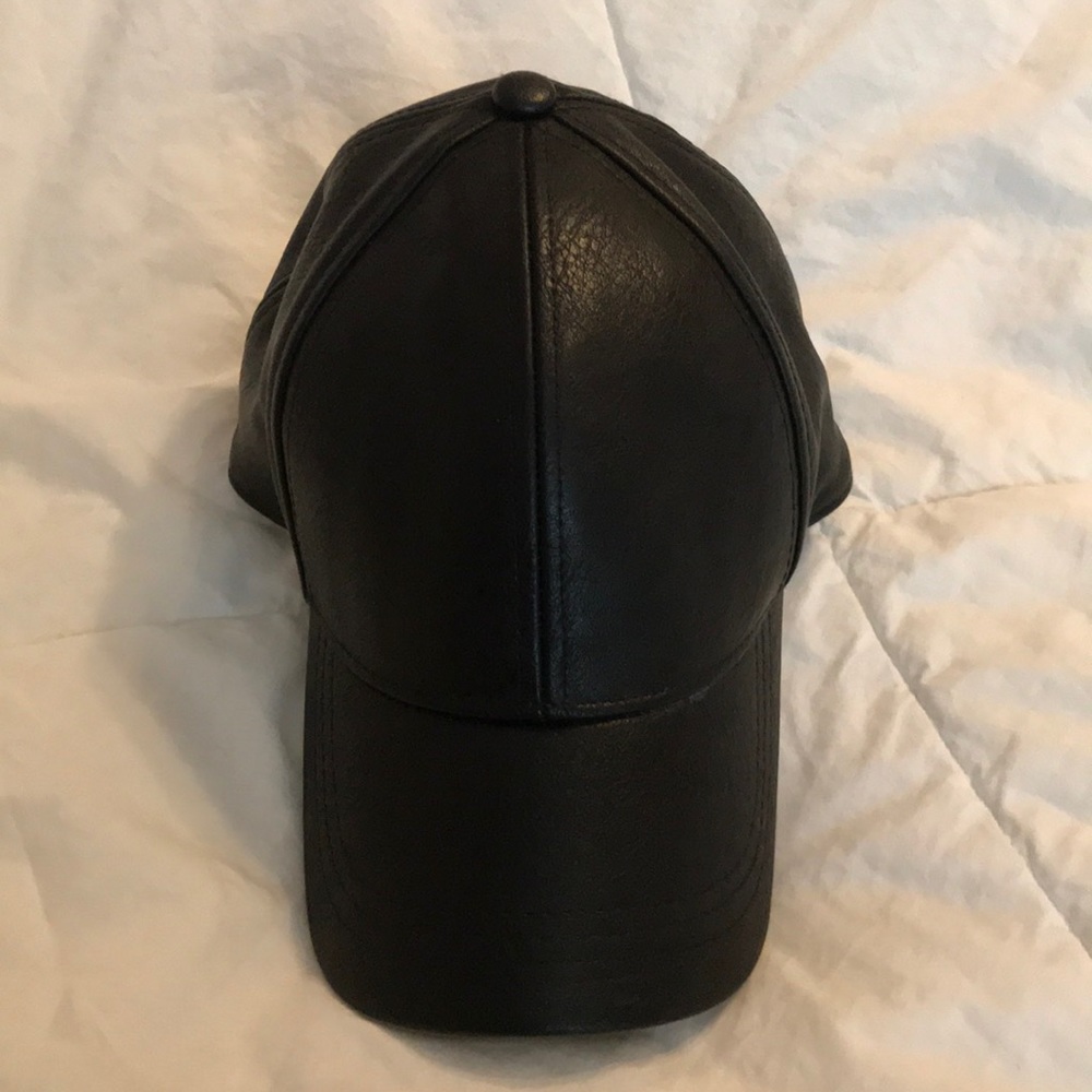 Black faux leather baseball hat